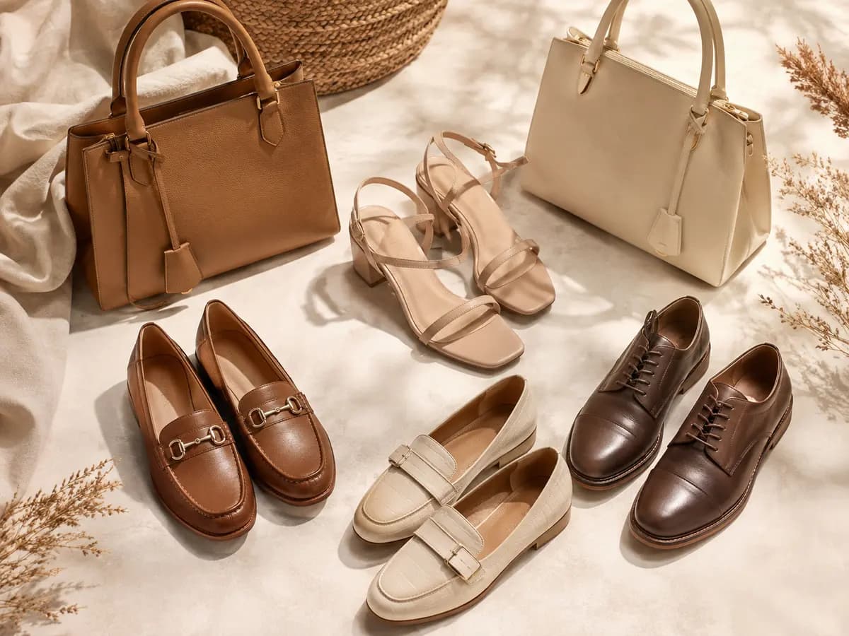 Vitrine fashion storefront preview with footwear and bags